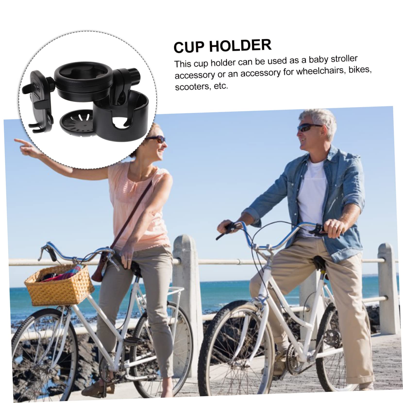 BIUDECO Universal Stroller Cup Holder with Phone Pocket - Black Pram Organizer for Baby Bottles, Drinks & Smartphones - Perfect for Walking, Jogging & Shopping with Your Stroller