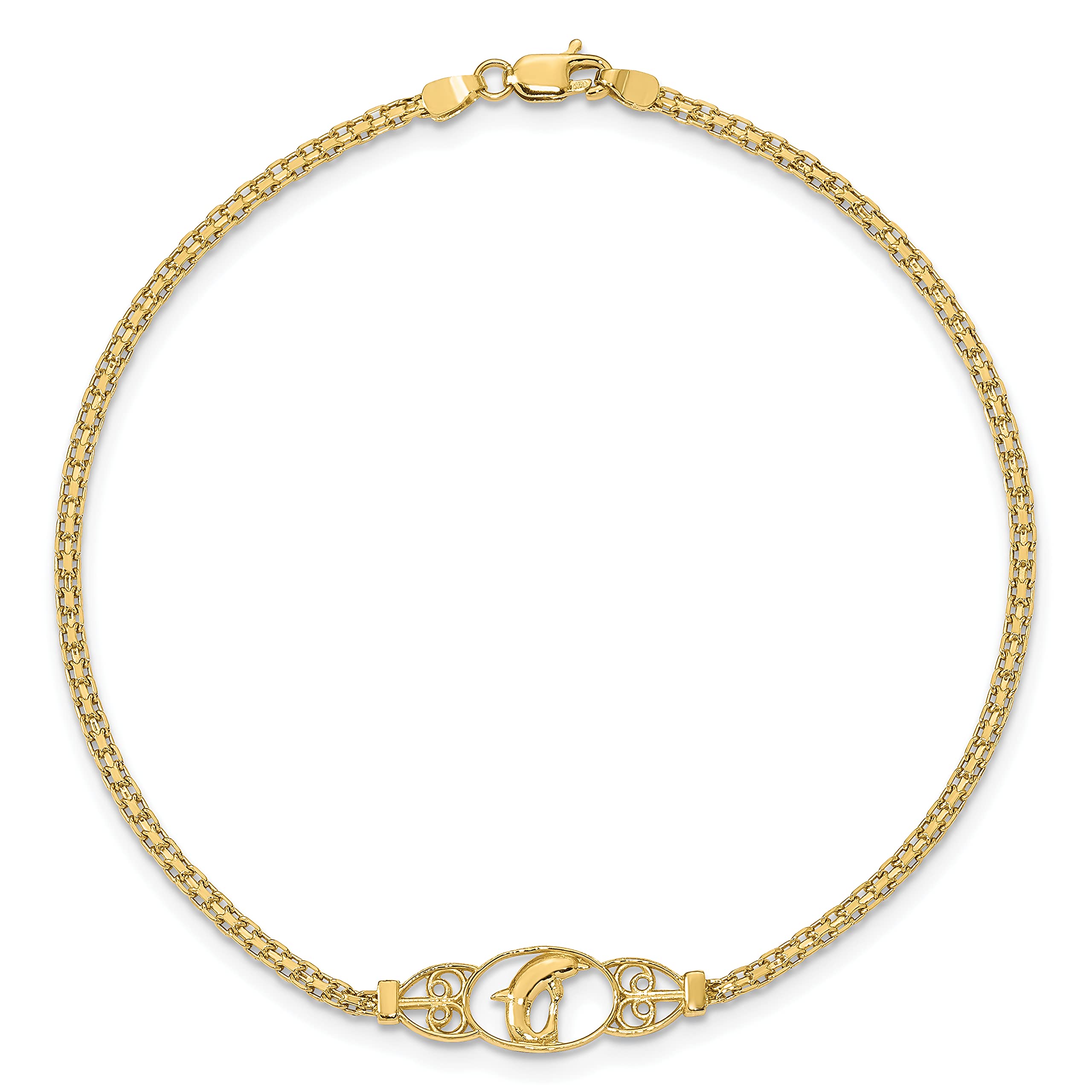 14K Yellow Gold Dolphin Anklet Bracelet - 9
