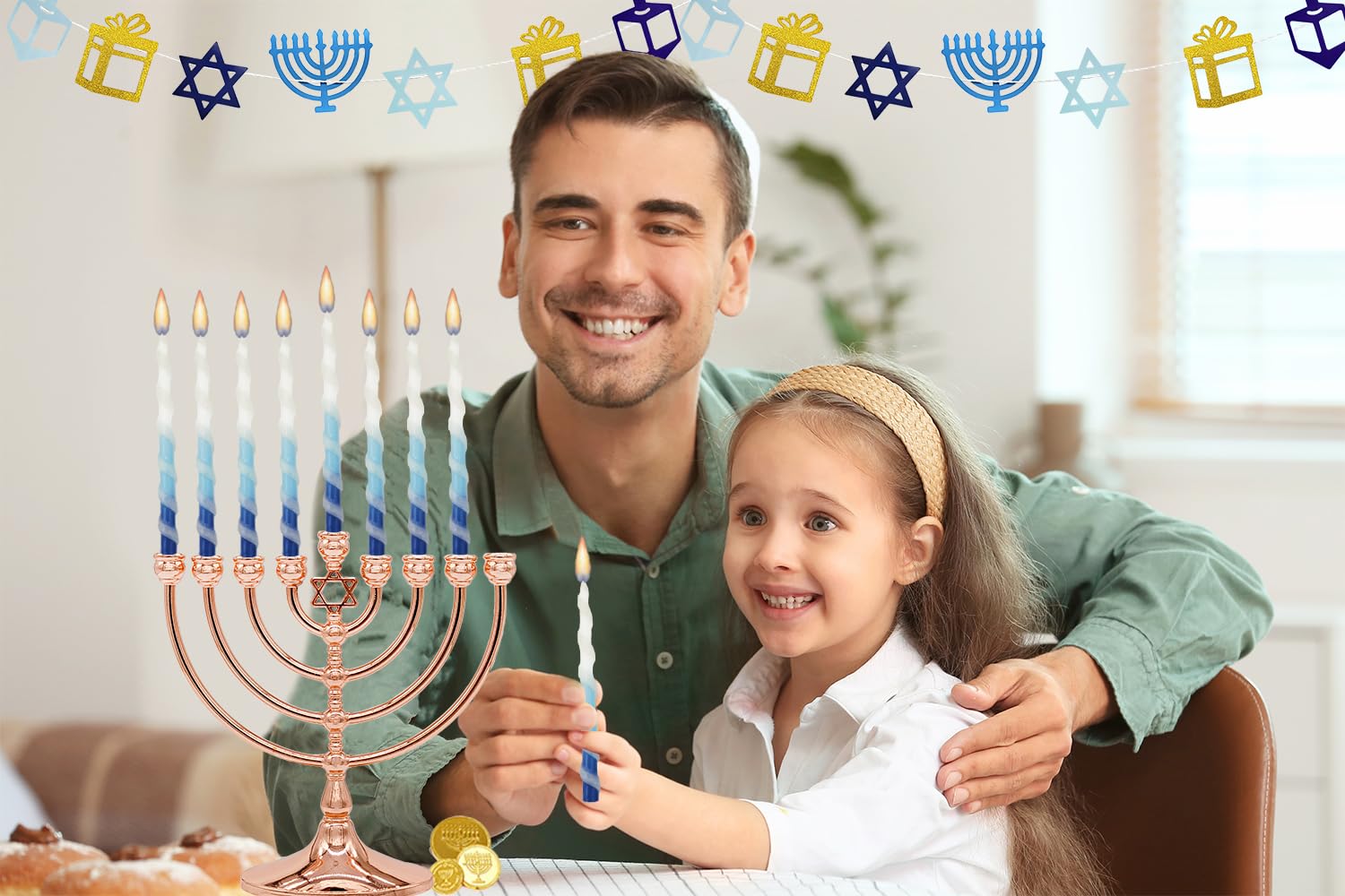 Deluxe Twisted Blue & White Hanukkah Menorah Candles - 8 Nights Chanukah Set (Single) | The Dreidel Company | Perfect for Home Celebration & Jewish Holiday Decor
