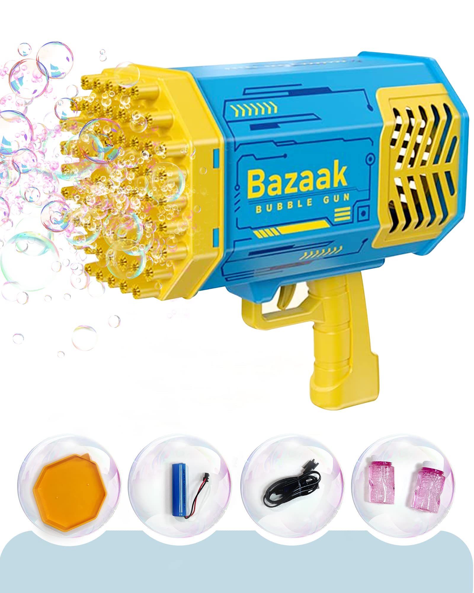Bazooka Bubble Gun with Color Lights - 69 Hole Automatic Bubble Blaster for Kids & Adults | Outdoor Birthday Party, Park Play, Summer Activities & Backyard Fun