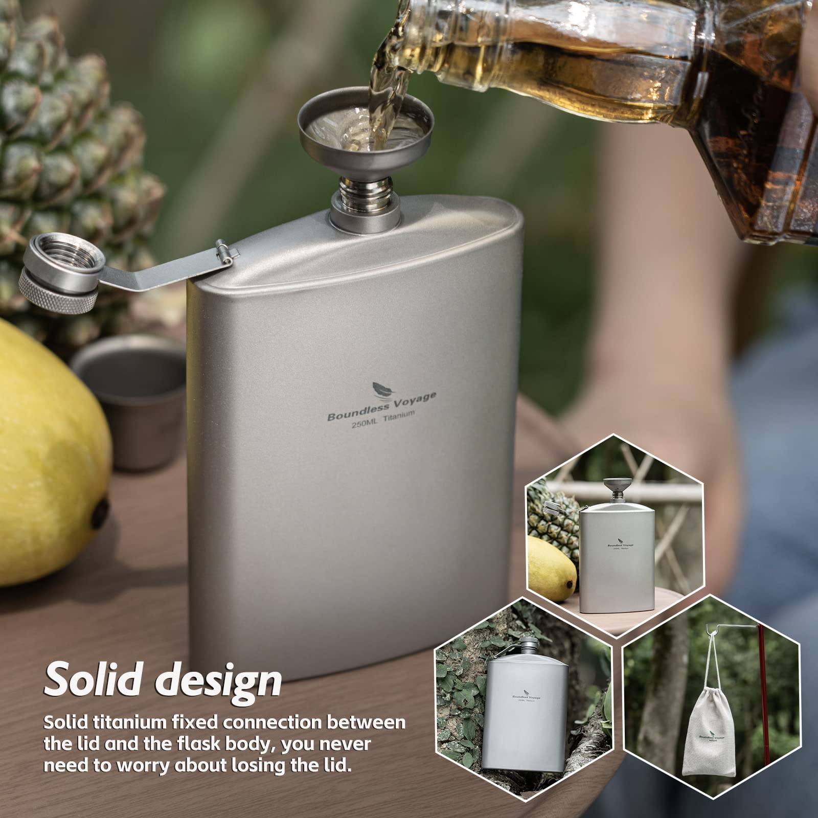 Titanium Ultralight Hip Flask - Portable Wine & Whiskey Bottle with Funnel - Perfect for Camping, Hiking, Picnics & Outdoor Adventures - Durable Alcohol Drinkware Accessories
