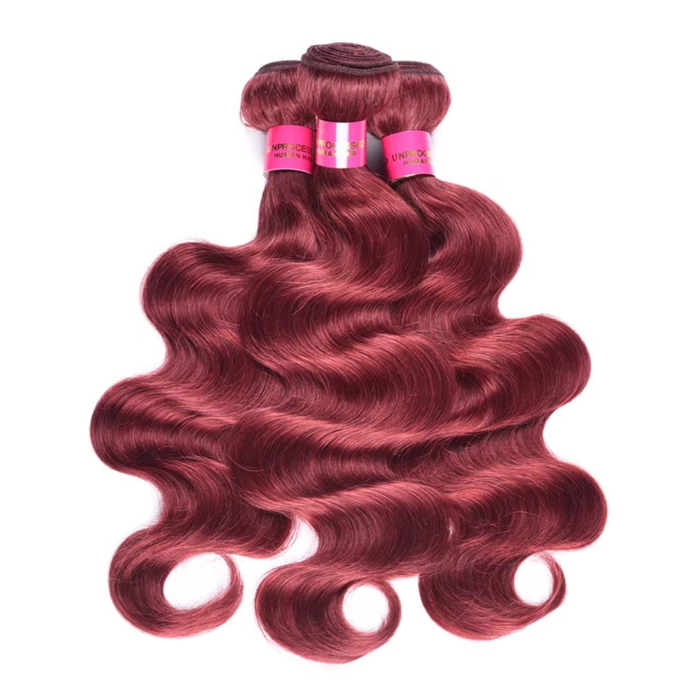 Brazilian Body Wave Virgin Hair Bundles 4PCS - 100% Human Hair Weave #33 Wine Red (18