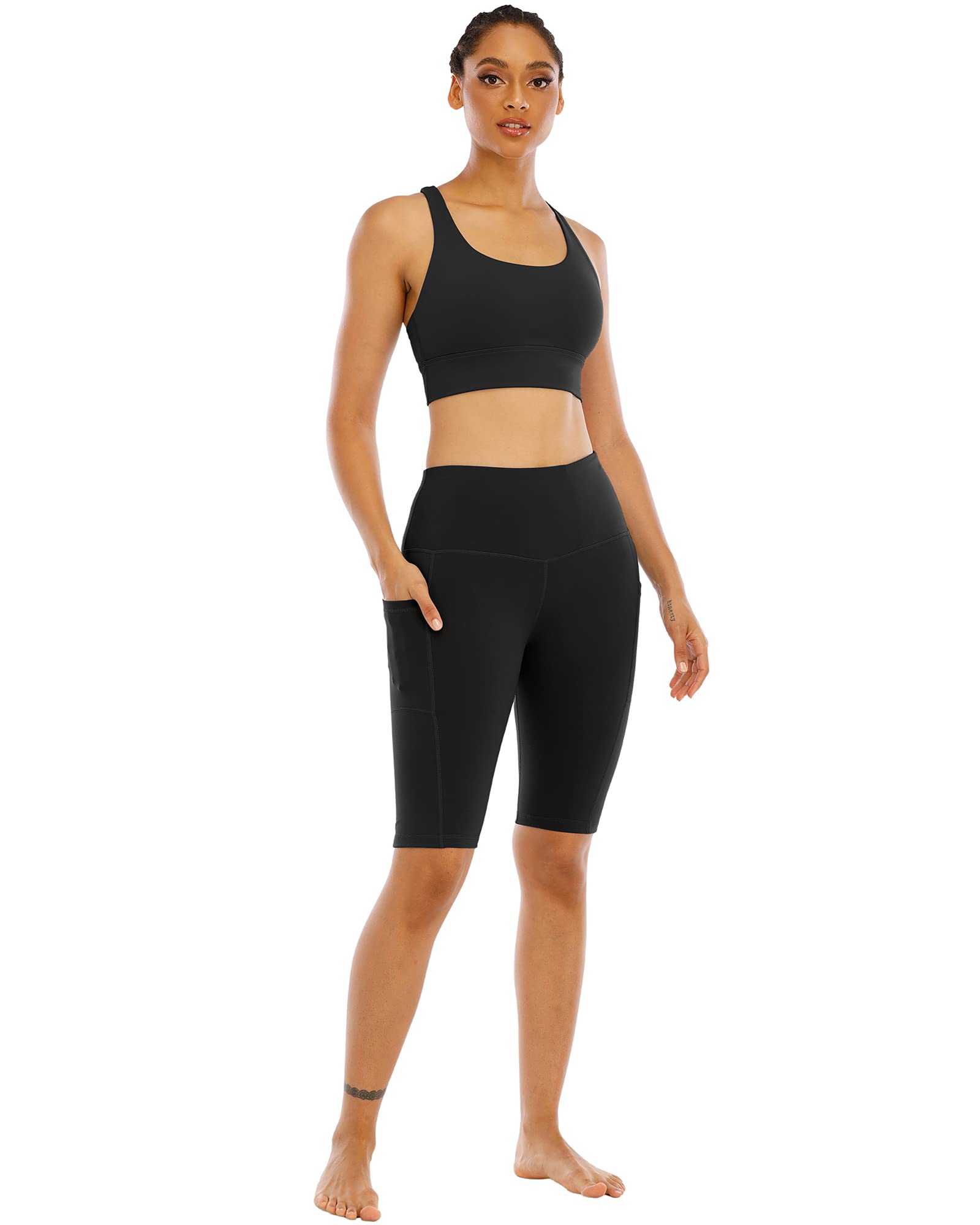 WHOUARE Women's High Waisted Yoga Shorts 4-Pack with Pockets - Tummy Control Workout Shorts for Running, Gym & Biker - Perfect for Yoga, Cycling & Active Lifestyle