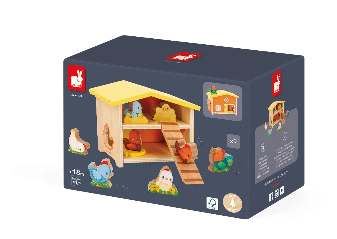 My First Henhouse Wooden Farm Toy Set - 10 Piece Wooden Animal Playset for Kids, Pretend Play & Early Learning | Perfect for Farm-Themed Playrooms & Preschool Activities