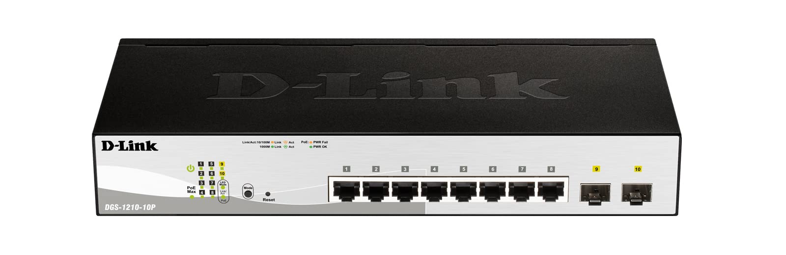 D-Link DGS-1210-10P 8-Port Smart Managed Gigabit PoE+ Switch with 2 SFP Ports & 65W Budget - Ideal for Office Networks, IP Camera Systems & VoIP Phone Setups
