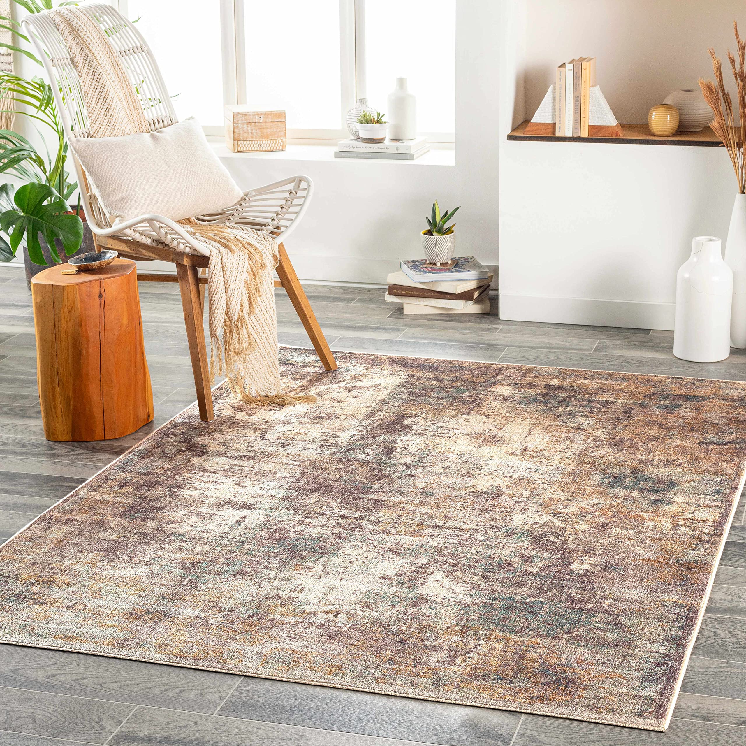 Hauteloom Olea Machine Washable Area Rug - Brown & Purple 7'10