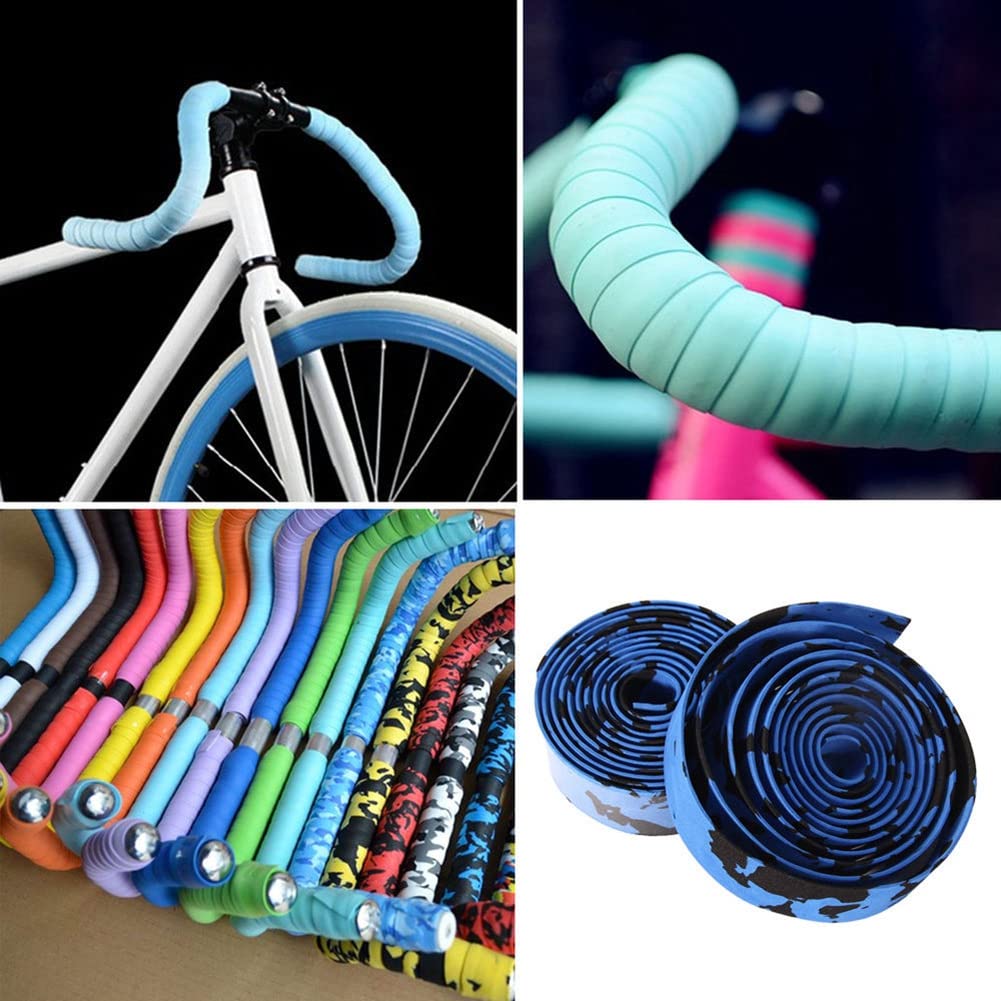 Premium EVA Bike Handlebar Tape - 2 Rolls for Road, Urban & MTB Bikes | Non-Slip Cycling Handle Wraps with 2 Bar End Plugs (Black+White) | Perfect for Commuting, Training & Long-Distance Rides