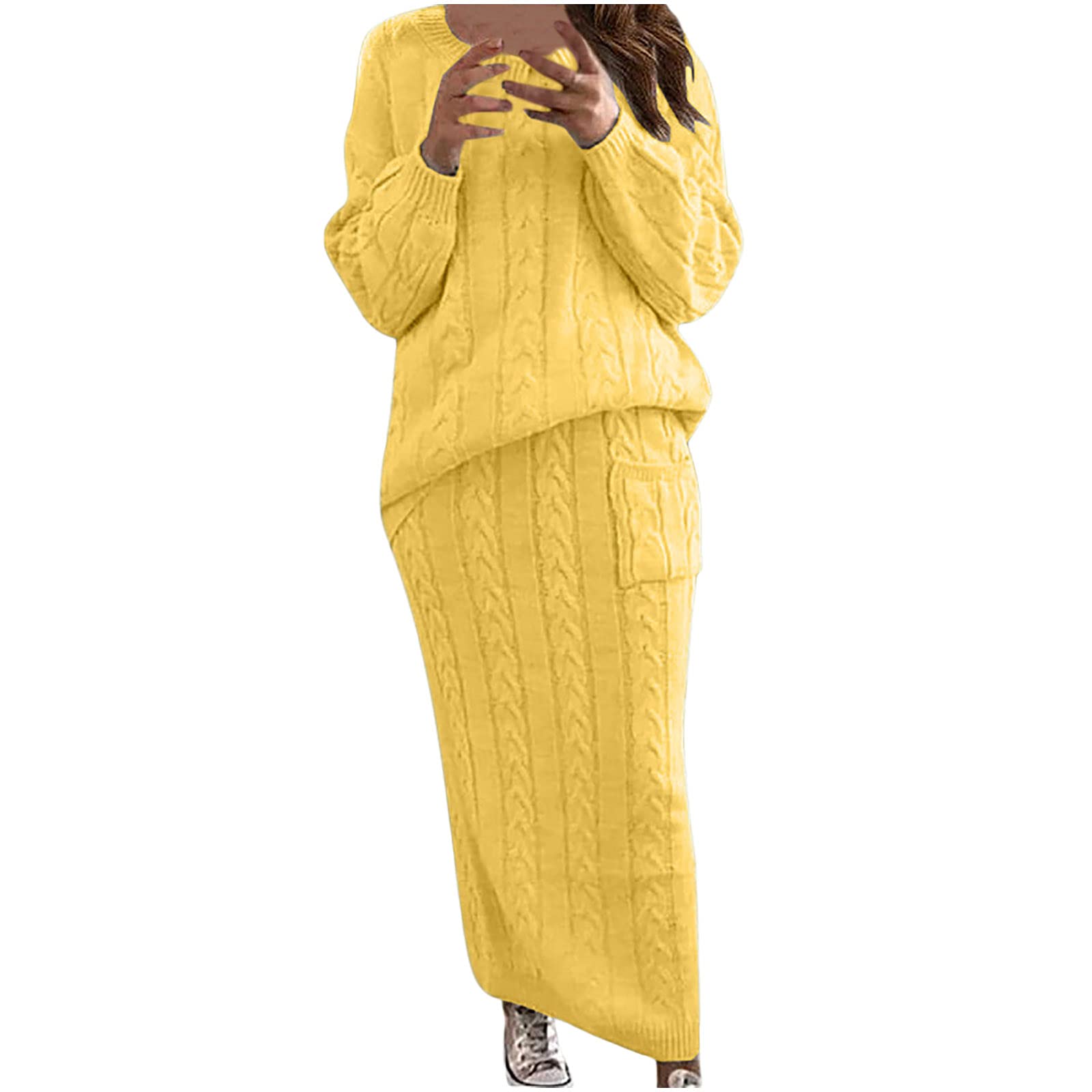 Women's Knitwear Sweater Suit Set - Oversized Cable Knit Pullover & Skirt Two Piece Outfit for Fall & Winter | Cozy Long Sleeve Dressy Casual Wear for Office, Dates & Holiday Parties