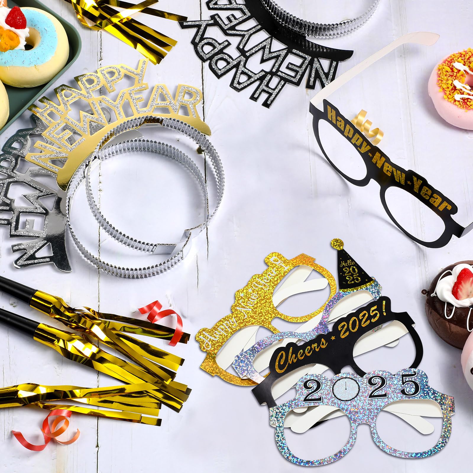 Yunsailing 36-Piece New Year's Eve Party Supplies Set - 2025 Glasses & Black Silver Gold Headbands for NYE Celebrations - Perfect for Countdown Parties, New Year Gifts & Festive Gatherings