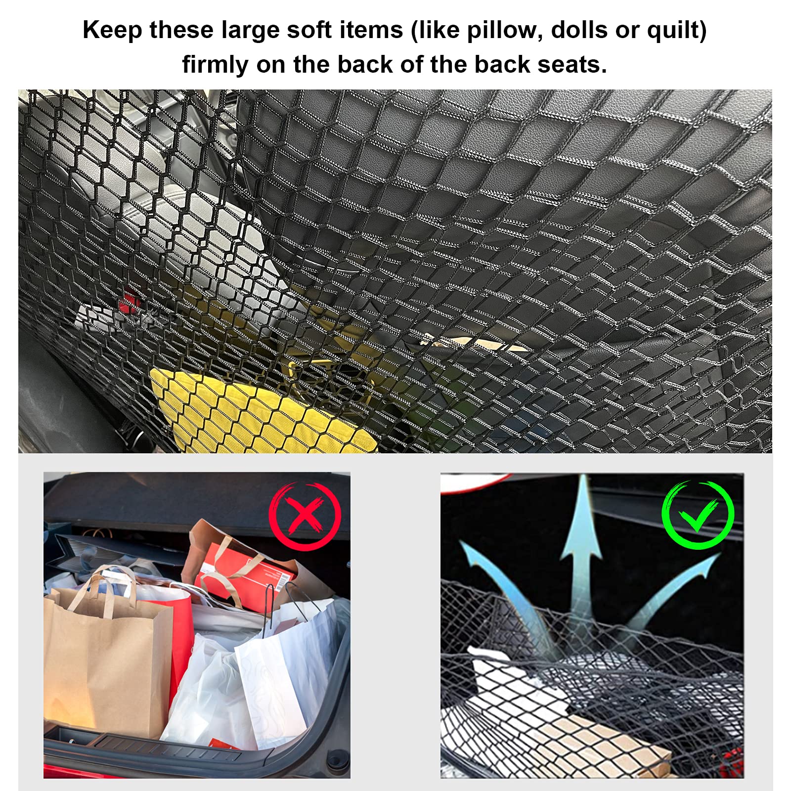 Adjustable Dog Barrier Car Net with Hooks - Pet Safety Divider for SUV, Vans & Trucks Back Seat | Vehicle Organizer & Storage Solution for Travel, Road Trips & Pet Protection