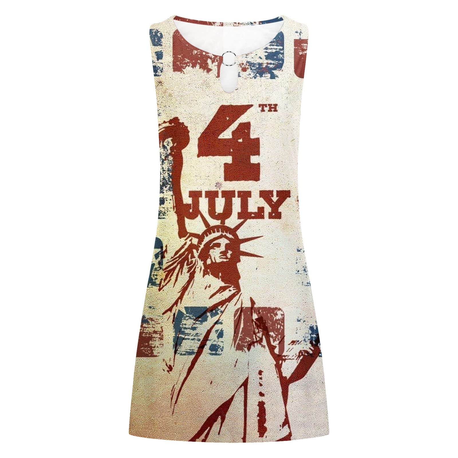 BAIYOSITT Women's Plus Size American Flag Dress - Patriotic Red White Blue Stars Stripes Dress for Independence Day | Perfect for 4th of July Celebrations, BBQ Parties & Summer Festivals