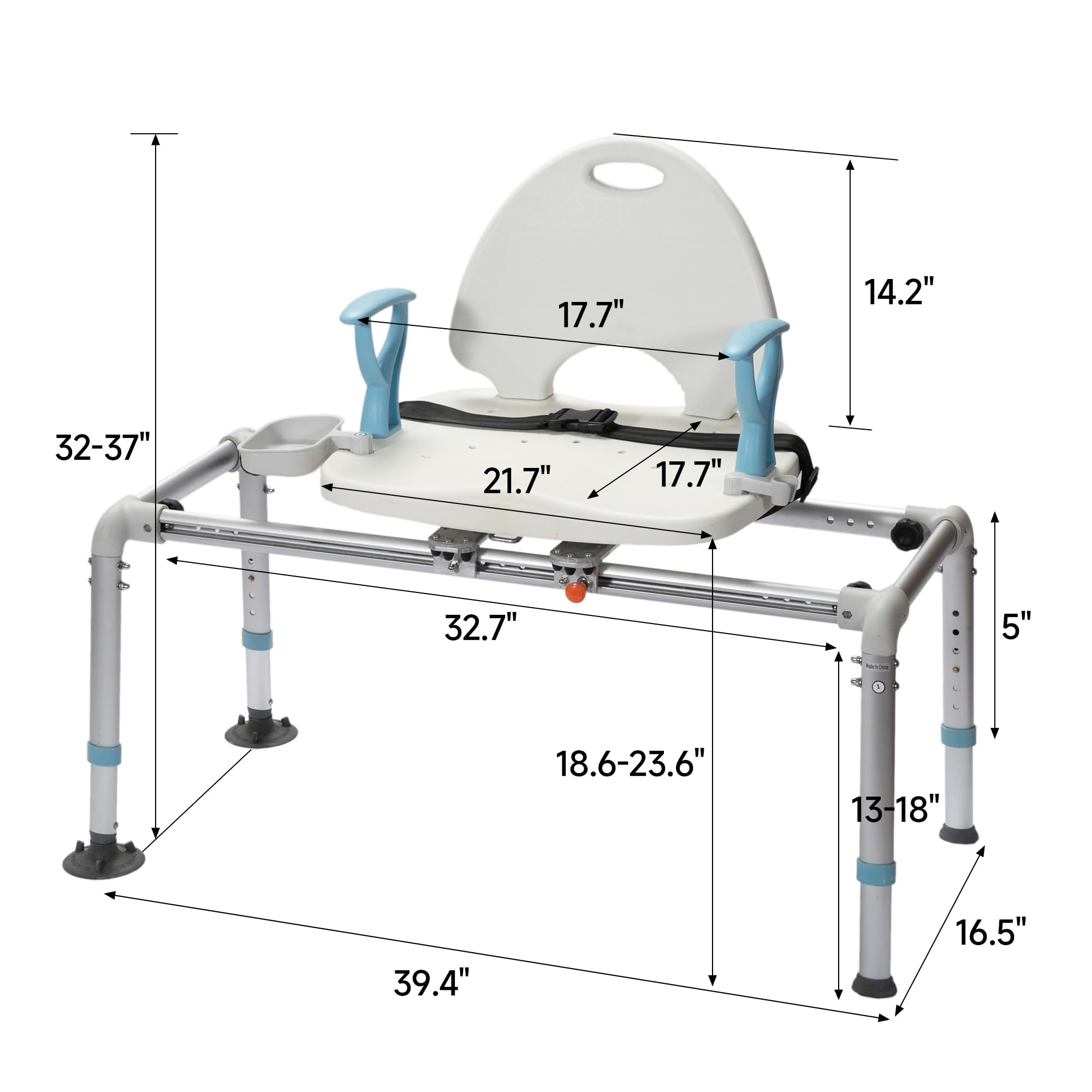 ELENKER Heavy Duty Sliding Shower Chair with Swivel Seat - Rotating Bathtub Transfer Bench for Elderly & Disabled - Non-Slip Suction Cup Bath Safety Seat - Ideal for Mobility Assistance & Bathroom Safety