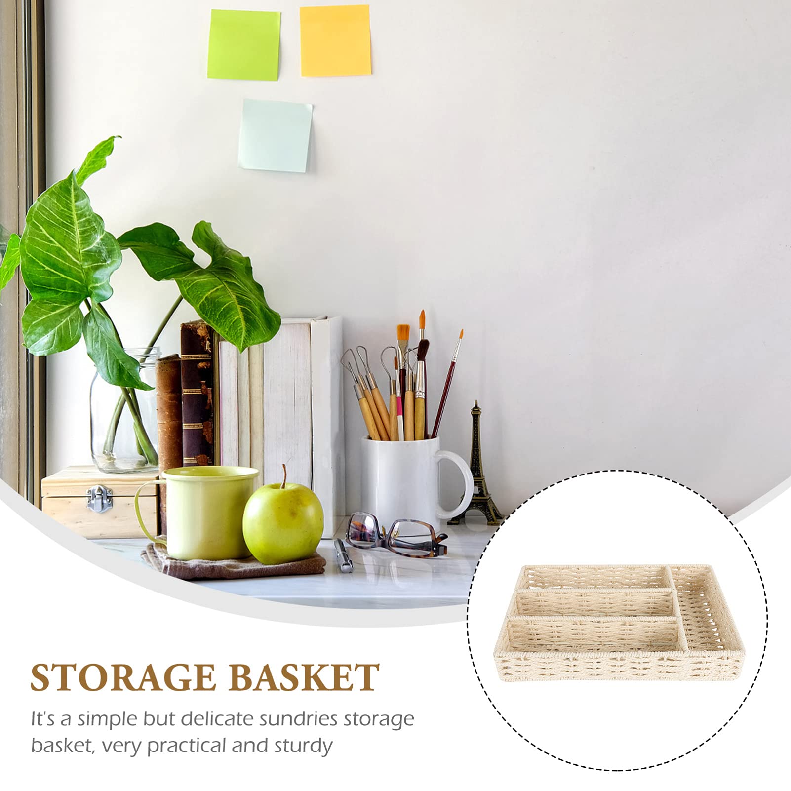 DOITOOL Natural Wicker Kitchen Utensil Drawer Organizer with Dividers, Rattan Flatware Basket for Cutlery Storage, Perfect for Kitchen Drawers and Dining Table Serving