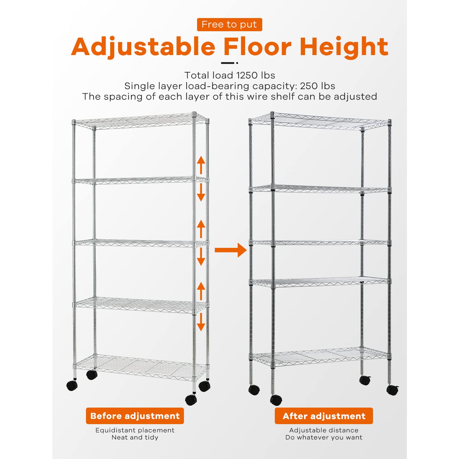 5-Tier Heavy Duty Adjustable Metal Wire Shelving Unit 62