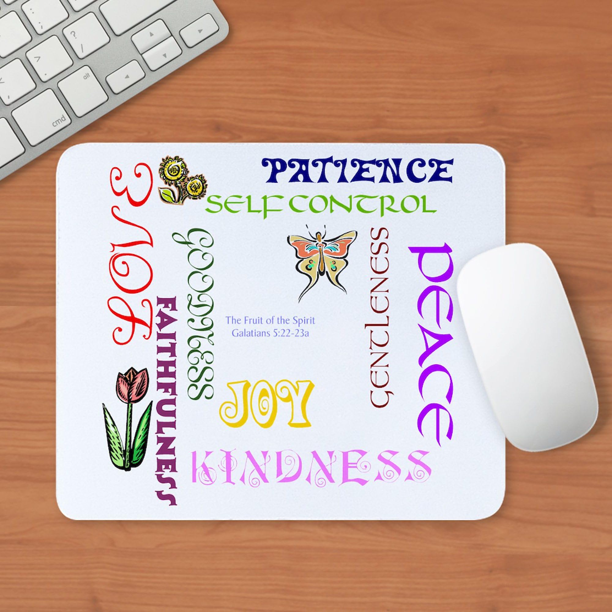 Fruit of The Spirit Non-Slip Rubber Gaming Mouse Pad - Christian Bible Verse Computer Accessory for Office, Home & Gaming Setup
