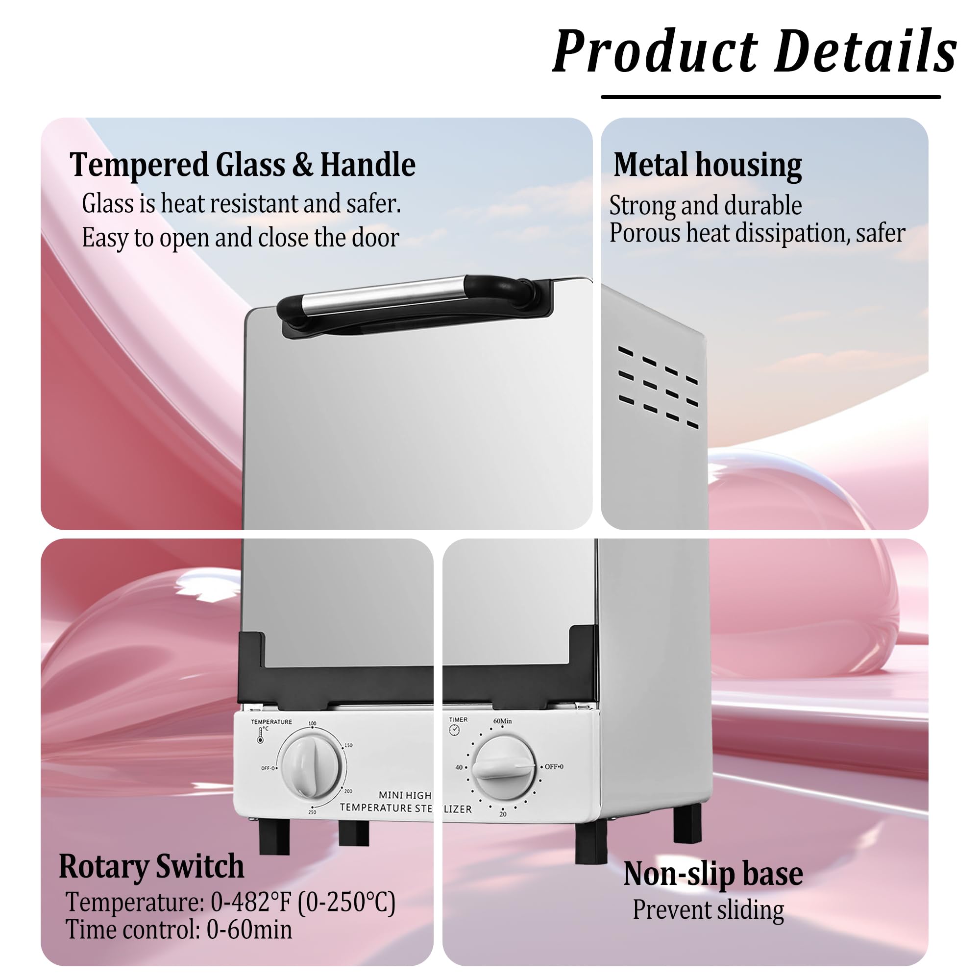 12L Large Capacity Dry Heat Sterilizer - 250℃ High Temperature with Timer & Control - Professional Tool Sterilizer for Hair Salon, Spa, Nail Salon & Home Use - Safe for Metal Tools, Combs, Nail Files & Beauty Equipment