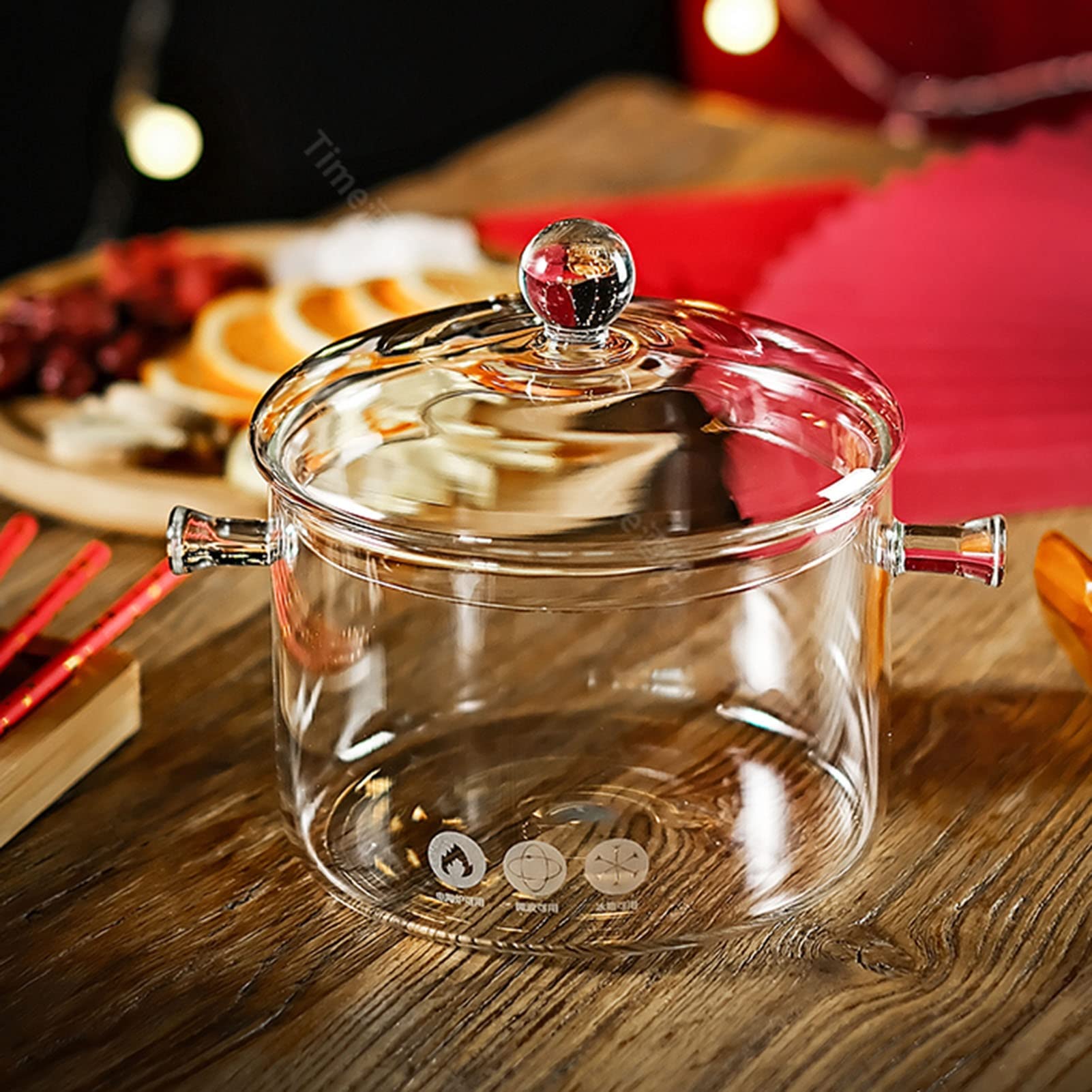 Handmade Transparent Glass Stockpot with Lid - 1.5L Stovetop Safe Cookware for Pasta, Soup, Milk & Baby Food (Clear) | Ideal for Home Cooking, Meal Prep & Kitchen Display