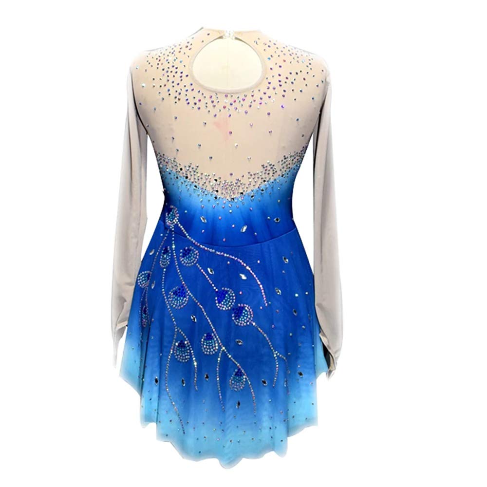 Girls Ice Skating Dress - Purple Peacock Competition Figure Skating Costume with Rhinestone Jeweled Handmade Spandex Long Sleeve | Perfect for Ice Shows, Competitions & Performances