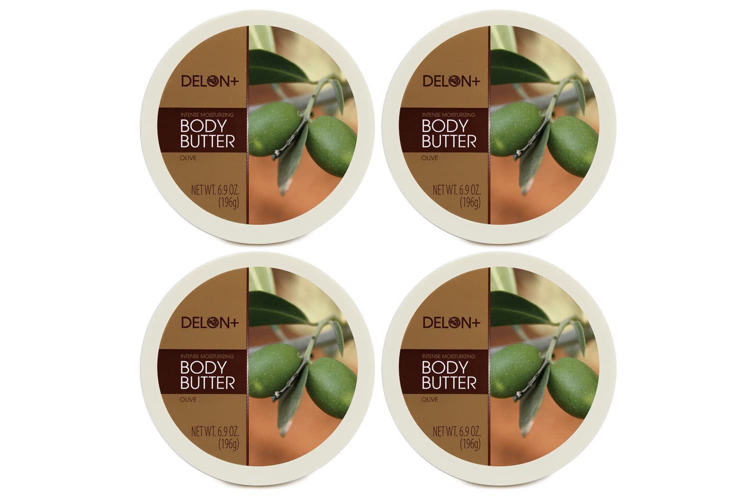 DELON Intense Moisturizing Body Butter for Dry Skin - Olive Scented, 4-Pack - Deep Hydration & Nourishment for Hands, Feet & Body - Perfect for Winter Care & Daily Skincare Routine