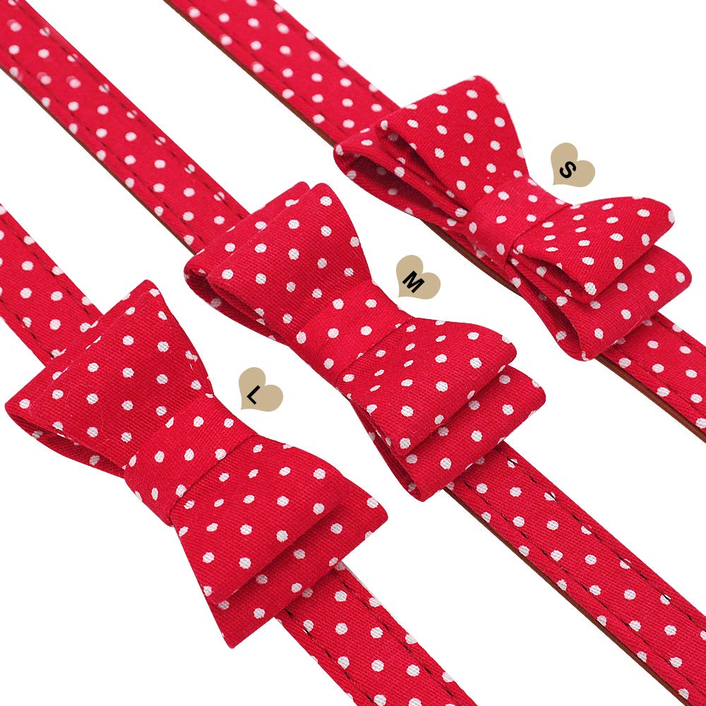 Cute Polka Dot Bowknot Leather Dog Collar and Leash Set for Small & Medium Dogs - Adjustable Pet Bandana Collar with Matching Leash for Walking, Training - Red Pet Supplies for Dogs & Cats (Perfect for Daily Walks, Pet Photos, Gifts)