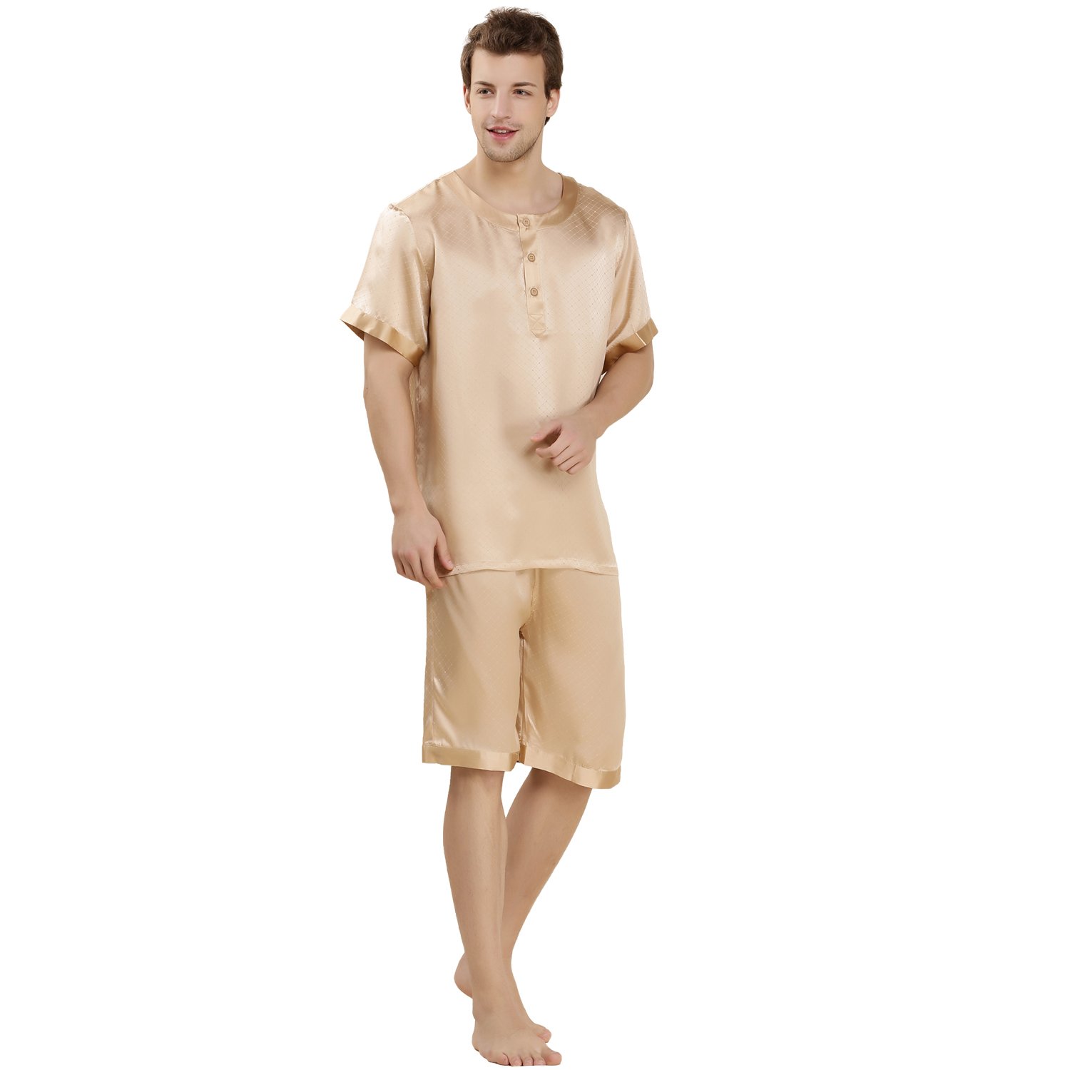 LoveSilk Men's 100% Pure Silk Pajama Set - Short Sleeve Sleepwear for Men - Soft & Breathable Summer Nightwear - Perfect Gift for Husband, Father, Boyfriend - Ideal for Lounging, Travel & Relaxation at Home
