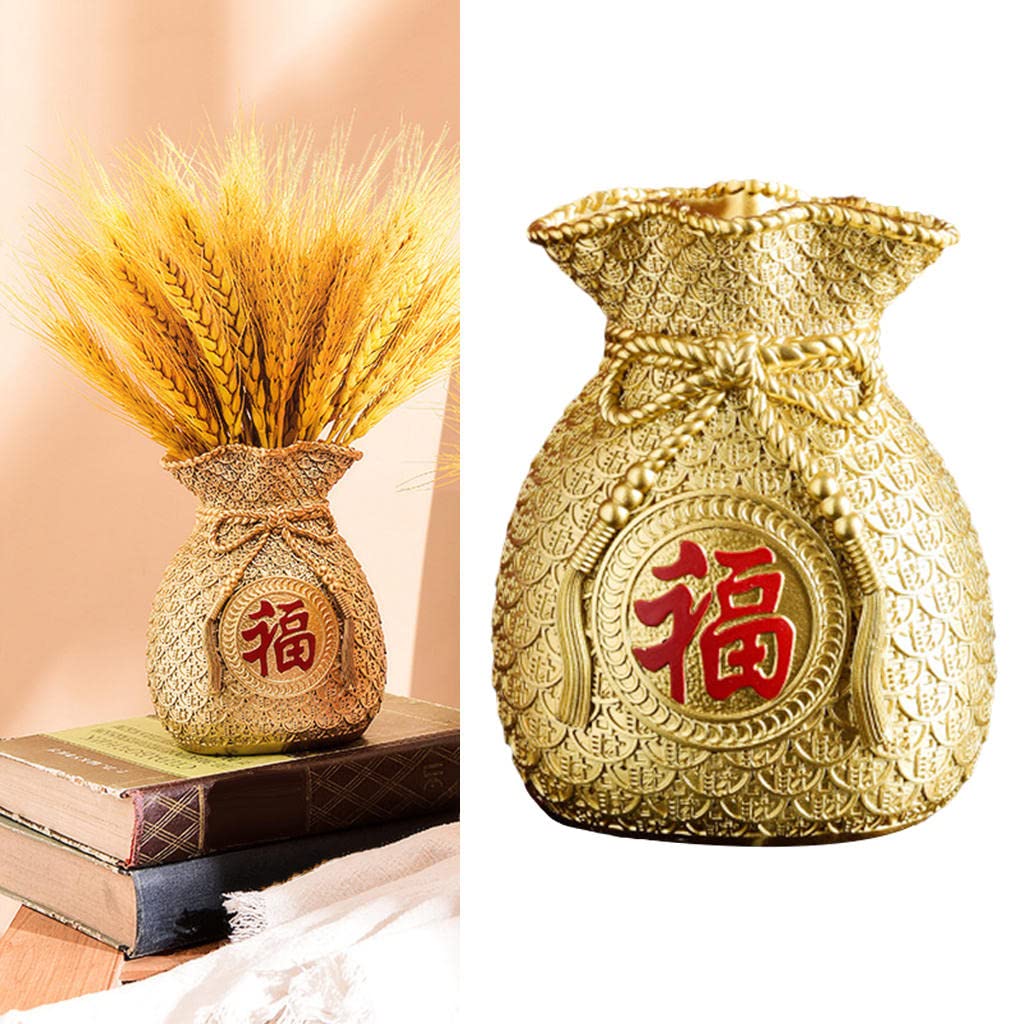 Gold Money Bag Shaped Novelty Flower Vase Planter Pot for Office Decor, Home Fortune Arrangements & Gift Ideas - Perfect for Feng Shui Decorations and Desk Accessories