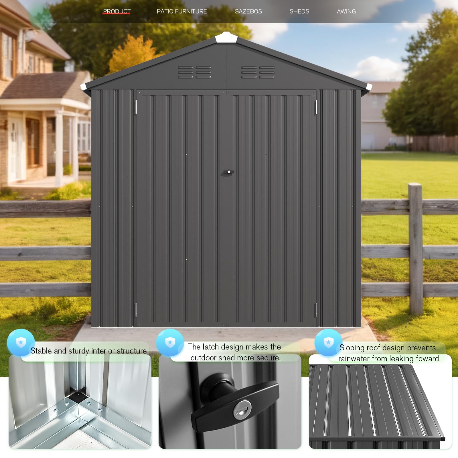 AECOJOY 6' x 4' Dark Grey Metal Storage Shed - Outdoor Utility & Garden Shed with Lockable Doors for Backyard, Patio, Lawn Equipment & Tool Organization | Weatherproof & Durable for Year-Round Use