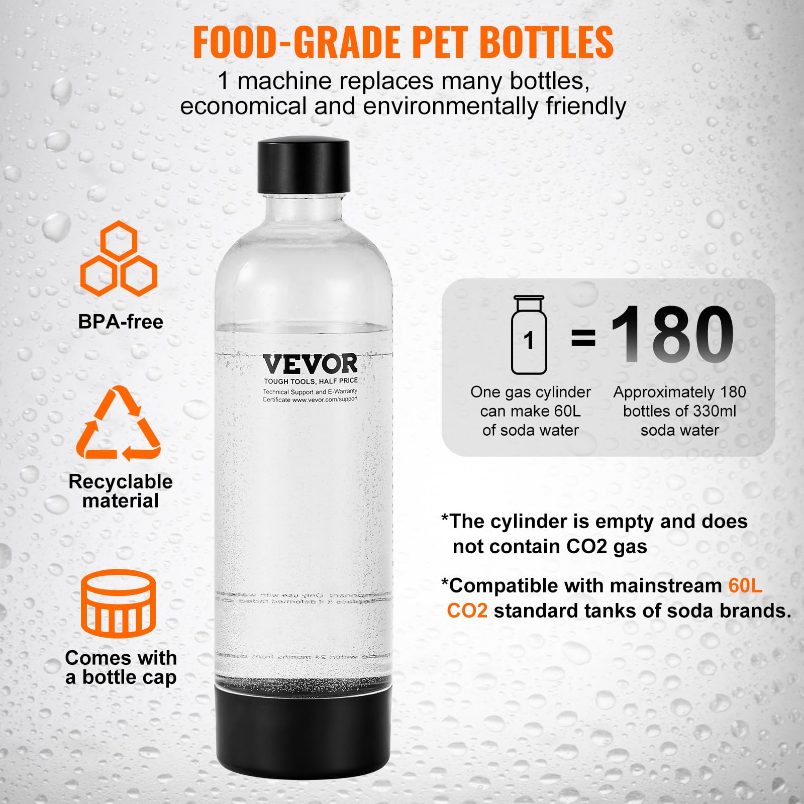 VEVOR Sparkling Water Maker - Home Soda Machine with 2 BPA-Free 1L Bottles & 2 CO2 Cylinders (60L Compatible) | Make Carbonated Drinks for Parties, Healthy Hydration & DIY Sodas