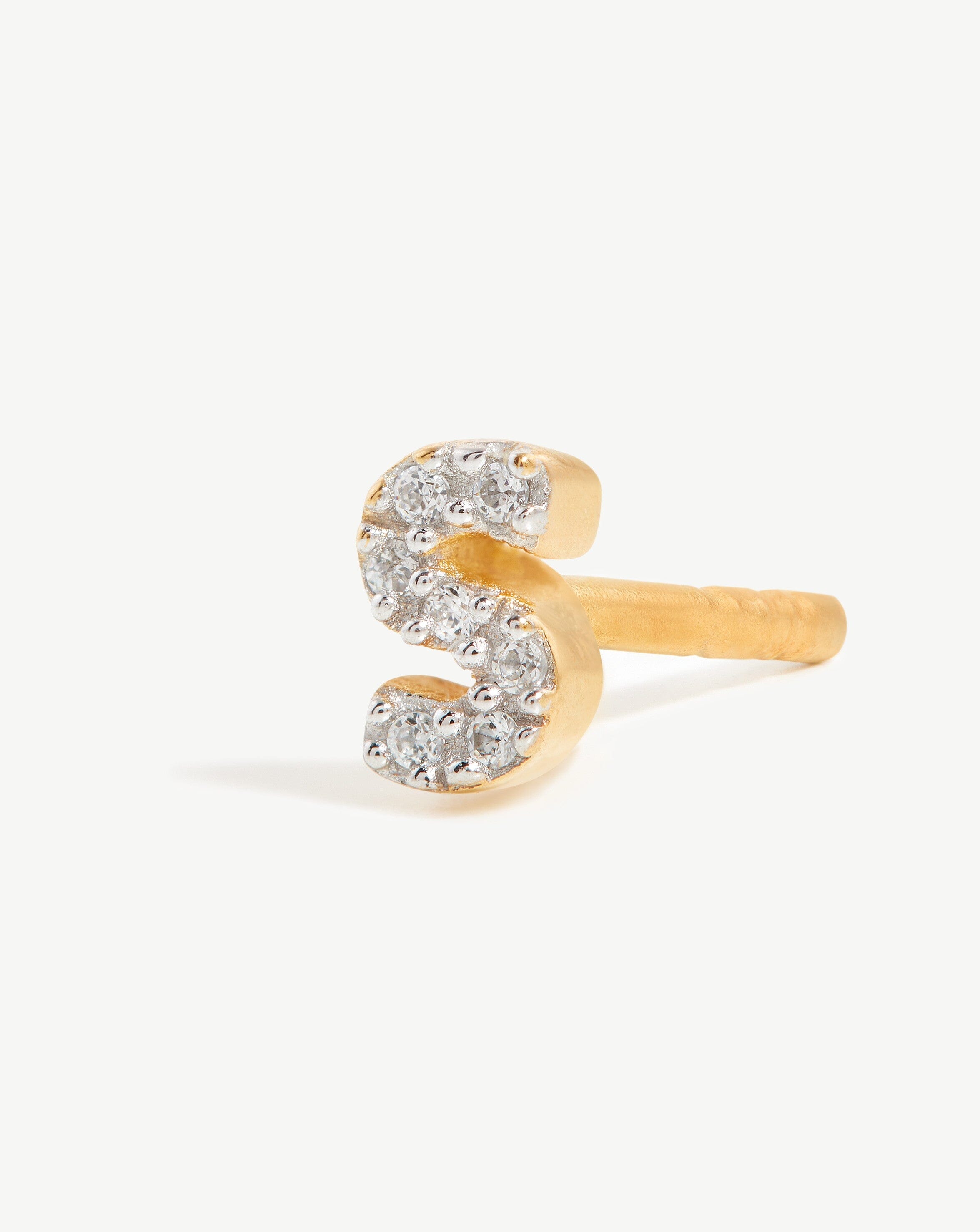 Pave Initial Single Stud Earring - 18k Gold Vermeil & Cubic Zirconia Personalized Jewelry - Perfect for Gifts, Anniversaries & Everyday Elegance