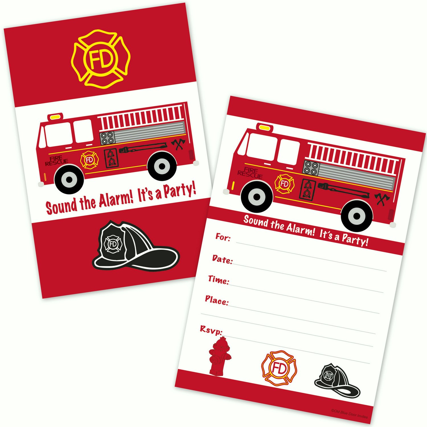 Fire Truck Birthday Party Invitations for Boys - 20 Count with Envelopes - Firefighter Theme Kids Party Supplies - Perfect for Fireman Themed Birthday Celebrations and First Responder Appreciation Events