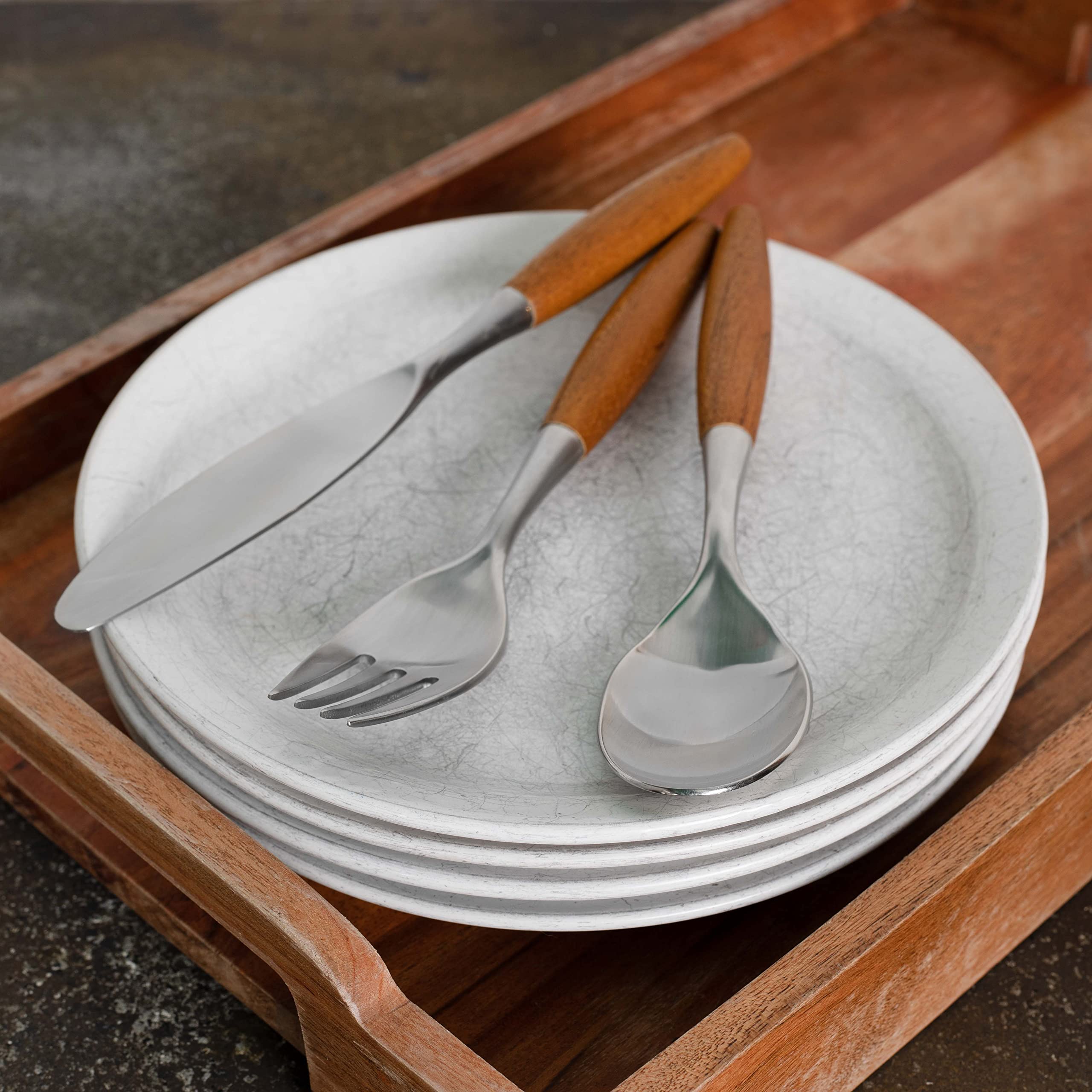 Premium Stainless Steel Flatware Set with Teak Wood Handles - 18-Piece Silverware Cutlery for Formal Dining & Everyday Use - Elegant Dansk Style Dinnerware for Restaurants, Weddings & Home Entertaining