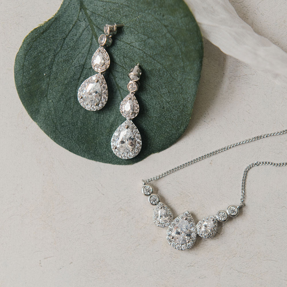 Sorbonne Crystal Bridal Jewelry Set - Elegant Wedding Necklace & Earrings for Bride, Bridesmaid, and Formal Occasions