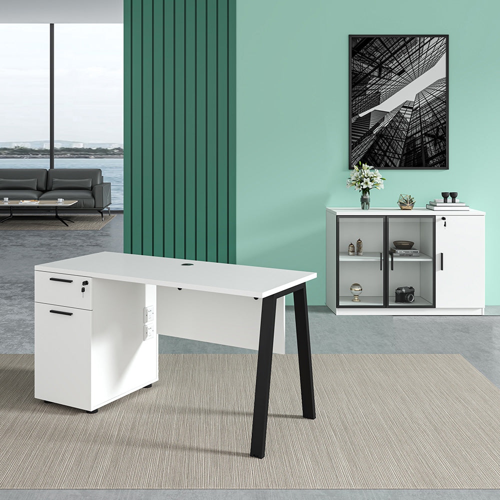 ASPEN 160cm Single Workstation Desk - White & Black Modern Office Furniture for Home & Office Workspace