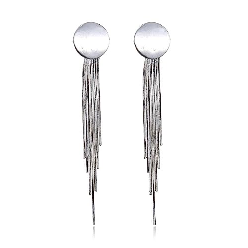 F1：silver long tassel earrings