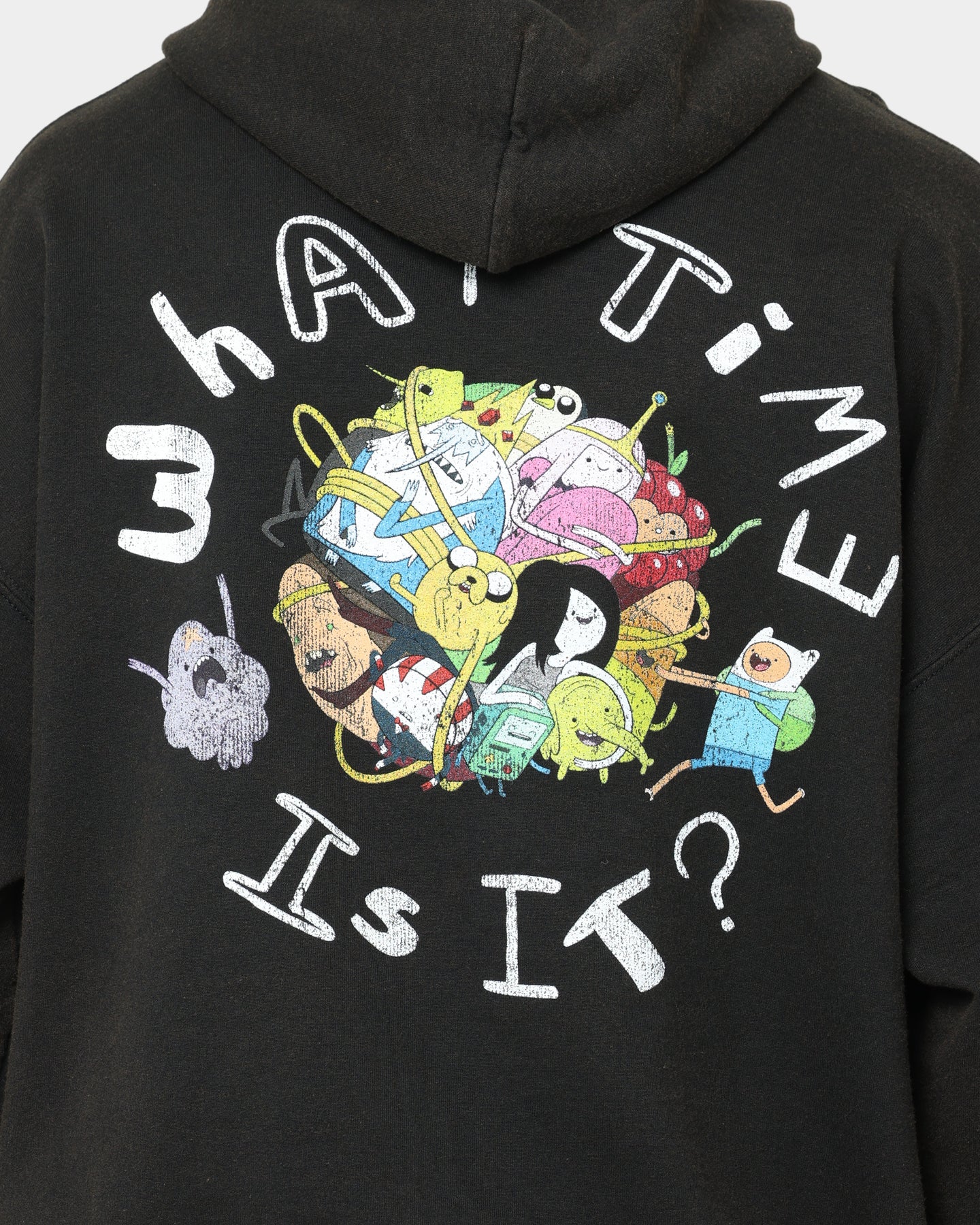 Adventure Time What Time Is It Vintage Hoodie - Black Wash Retro Cartoon Sweatshirt for Men & Women - Perfect for Casual Wear, Cosplay & Fan Gifts