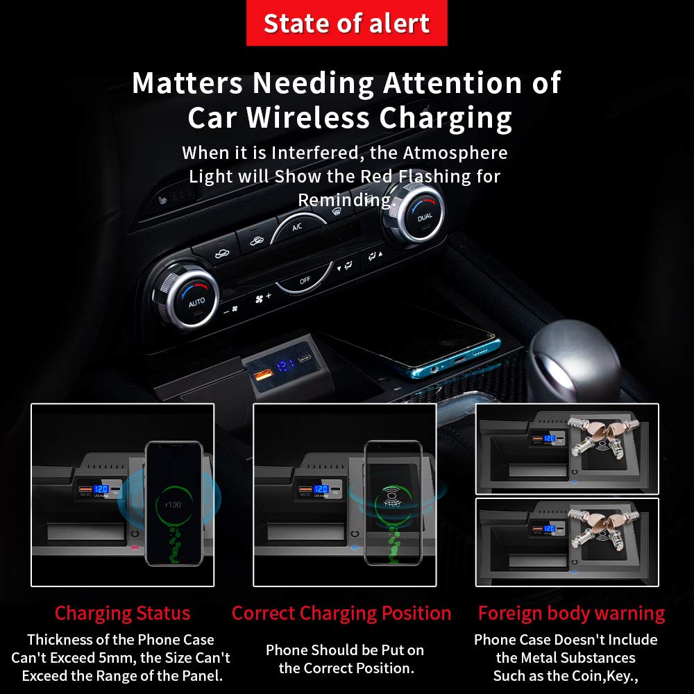 BeHave Wireless Car Charger Mount for Mazda CX-5 2017-2020 - Fast QC 3.0 Charging Compatible with iPhone Xs/XR/X/8 & Samsung S9/S9+/S8/S7/Note 8 - Perfect for Hands-Free Charging While Driving