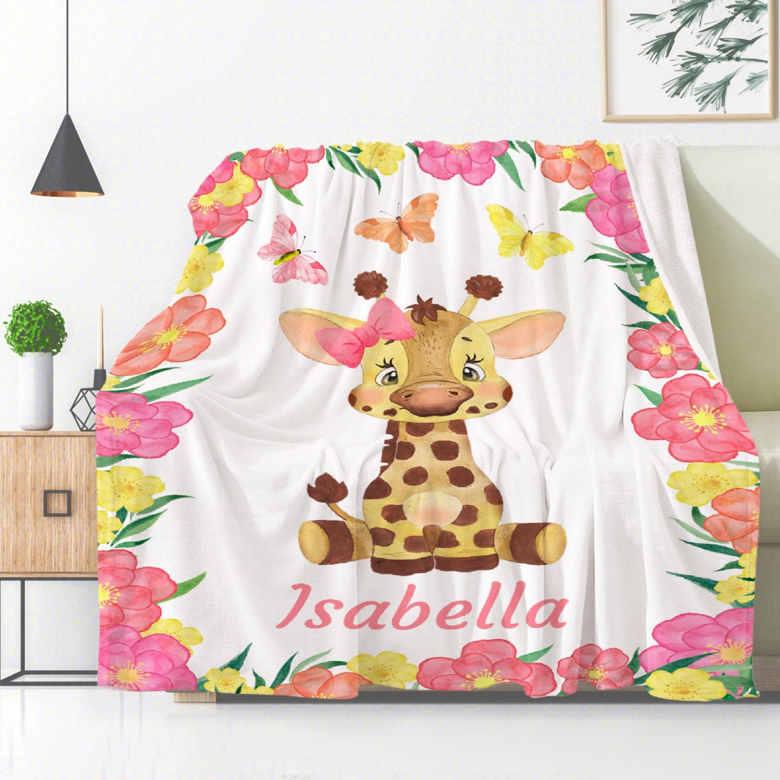 Personalized Baby Blankets for Girls & Boys - Custom Name Baby Blanket Gift Set | Soft Cozy Fleece Throw Blanket with Cute Deer Design | XL Newborn Bed Quilt for Nursery, Stroller & Family Cuddles