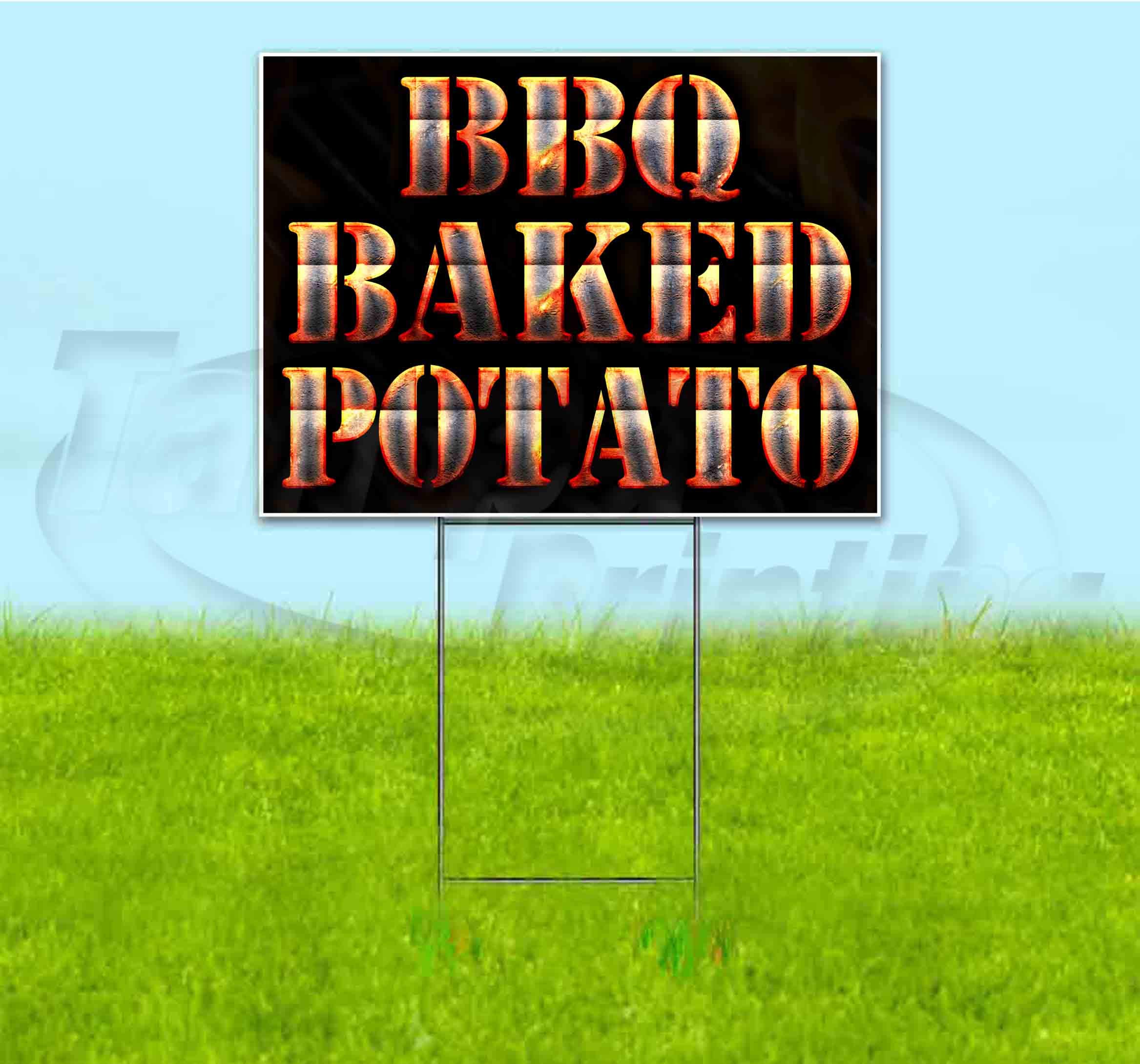 18x24 Inch BBQ Baked Potato Yard Sign with Metal Step Stake - Bulk Discounts & Multi-Pack Options for Outdoor Advertising, Political Campaigns & Restaurant Promotions