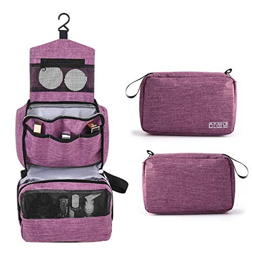 YLQP Waterproof Hanging Toiletry Bag for Travel - Compact Makeup Organizer Case with Hook for Women & Men (Purple) | Perfect for Camping, Gym, and Business Trips