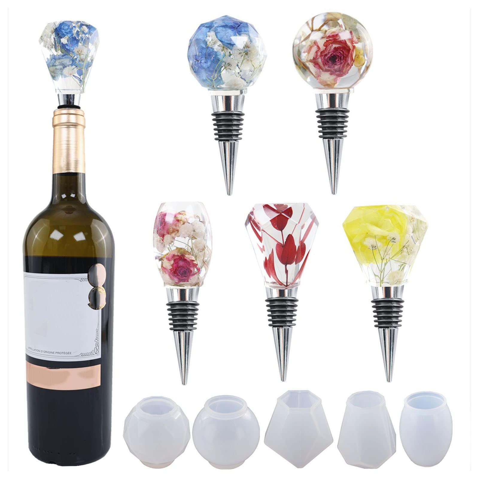 VALINK Geometric Spherical Bottle Stopper Resin Molds - Wine Bottle Silicone Stencils for DIY Epoxy Casting Crafts - Crystal Gem Shaped Molds for Jewelry Making & Home Decor Projects