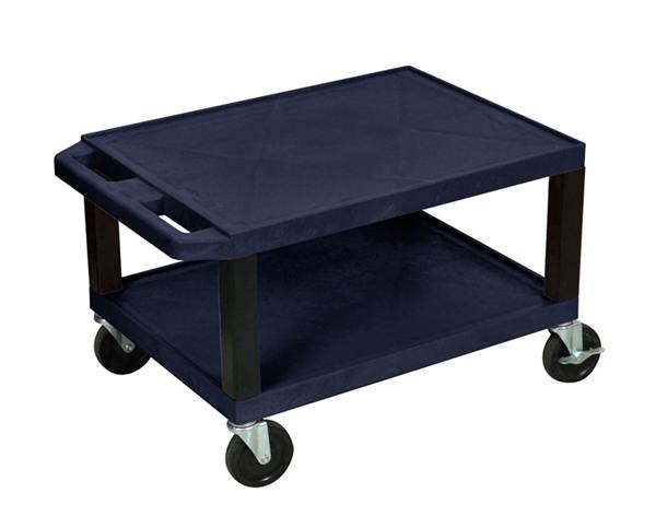 Luxor Tuffy 2-Shelf AV Cart - Navy Blue with Black Legs | Media Storage & Equipment Stand for Home Theater, Classroom, or Office Use