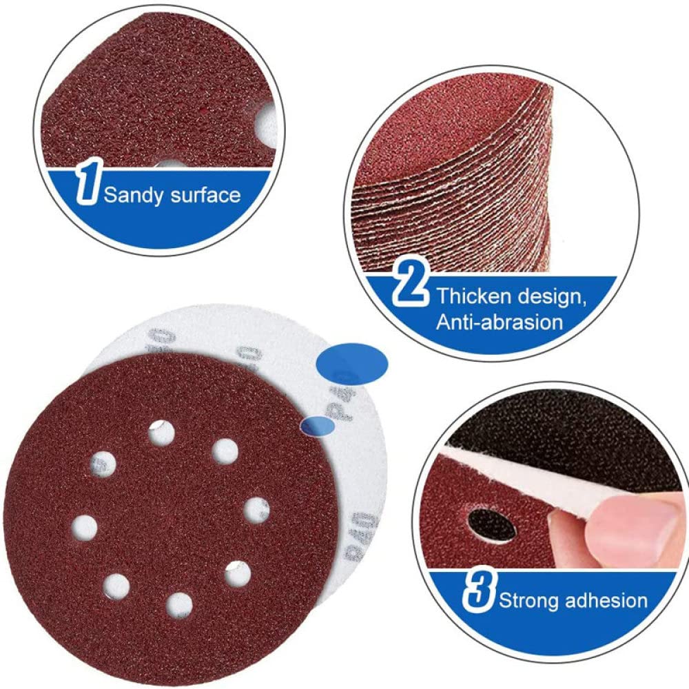 20/40PCS 125mm 5-Inch Hook & Loop Sanding Discs with 8 Holes - 40 to 3000 Grit Sandpaper Pads Set for Wood Metal Polishing | Power Sander Accessories | DIY Furniture Refinishing & Automotive Surface Prep
