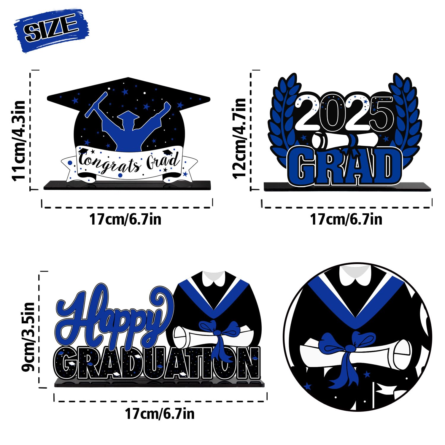 LINGTEER Class of 2025 Graduation Decor Set - 3Pcs Acrylic Table Centerpieces with Congrats Grad 2025 Stand for High School & College Commencement Parties - Blue - Perfect for Graduation Ceremony Decorations, Senior Night Celebrations and Photo Backdrop Displays