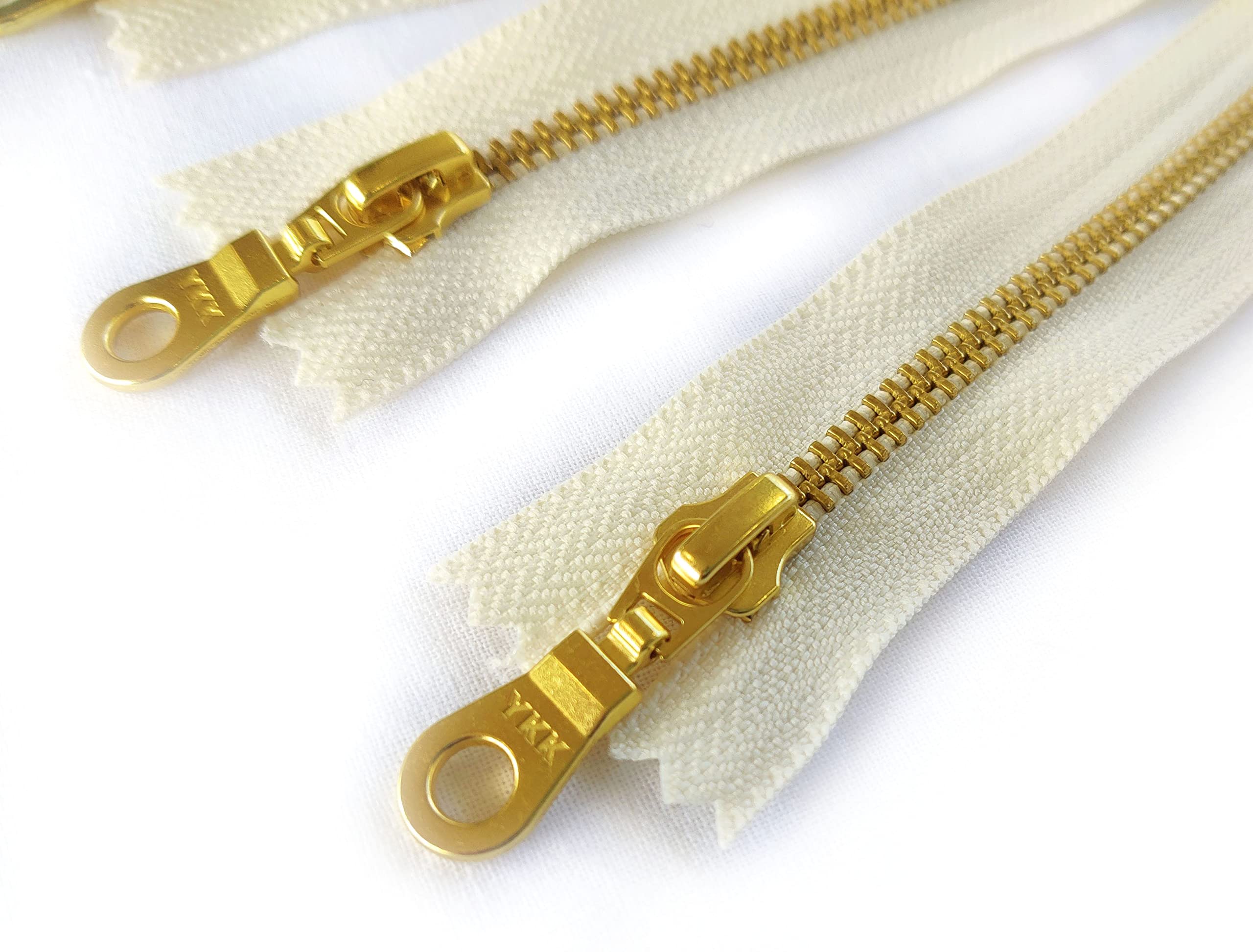 YKK Golden Brass Metal Zippers in Vanilla/Cream/Offwhite with Donut Pull - #5 Closed-End Zippers - 12 Inch (30cm) - Set of 5 for DIY Crafts, Handbags, Jackets & Garment Making - Premium Quality Fashion Accessories