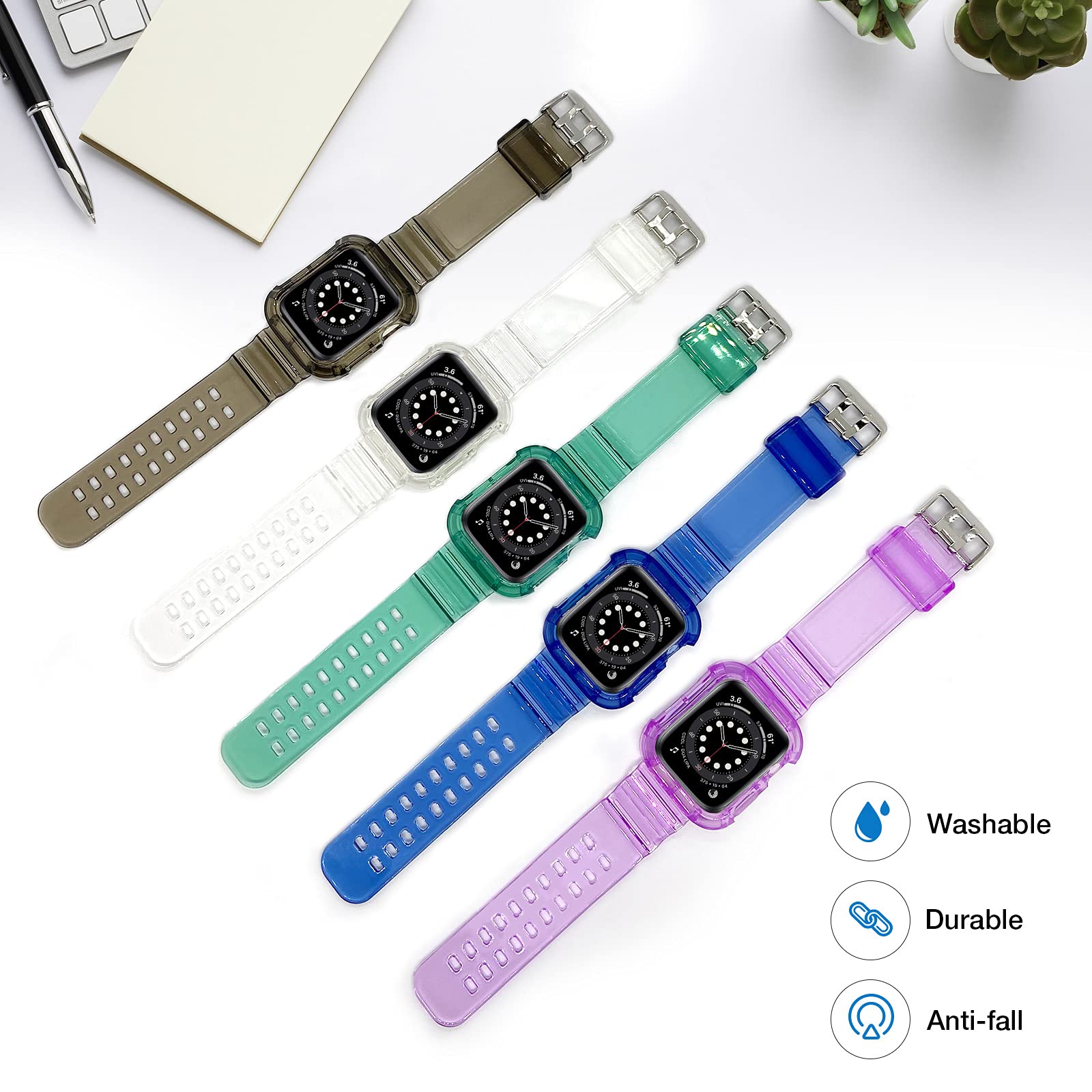 Clear Shockproof Apple Watch Band 38mm 40mm 42mm 44mm - Soft Silicone Strap with Bumper Case for Apple Watch Series SE/7/6/5/4/3/2/1 - Unisex Design for Men & Women - Perfect for Workouts, Running & Everyday Use (Pure Black 38/40/41mm)