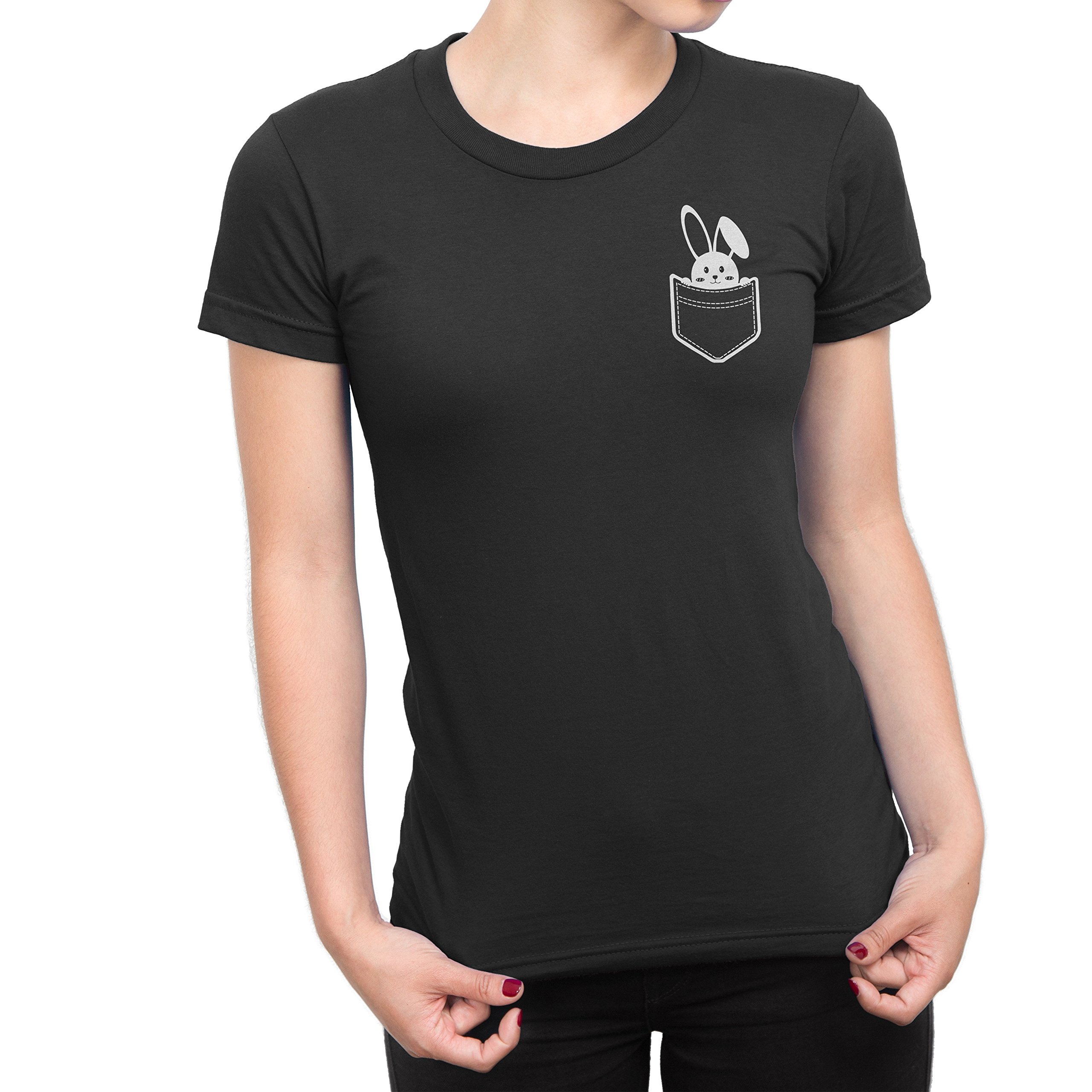 Cute Rabbit Pocket Easter Bunny T-Shirt for Women - Yuh Apparel Soft Cotton Tee for Spring Outfits & Holiday Parties