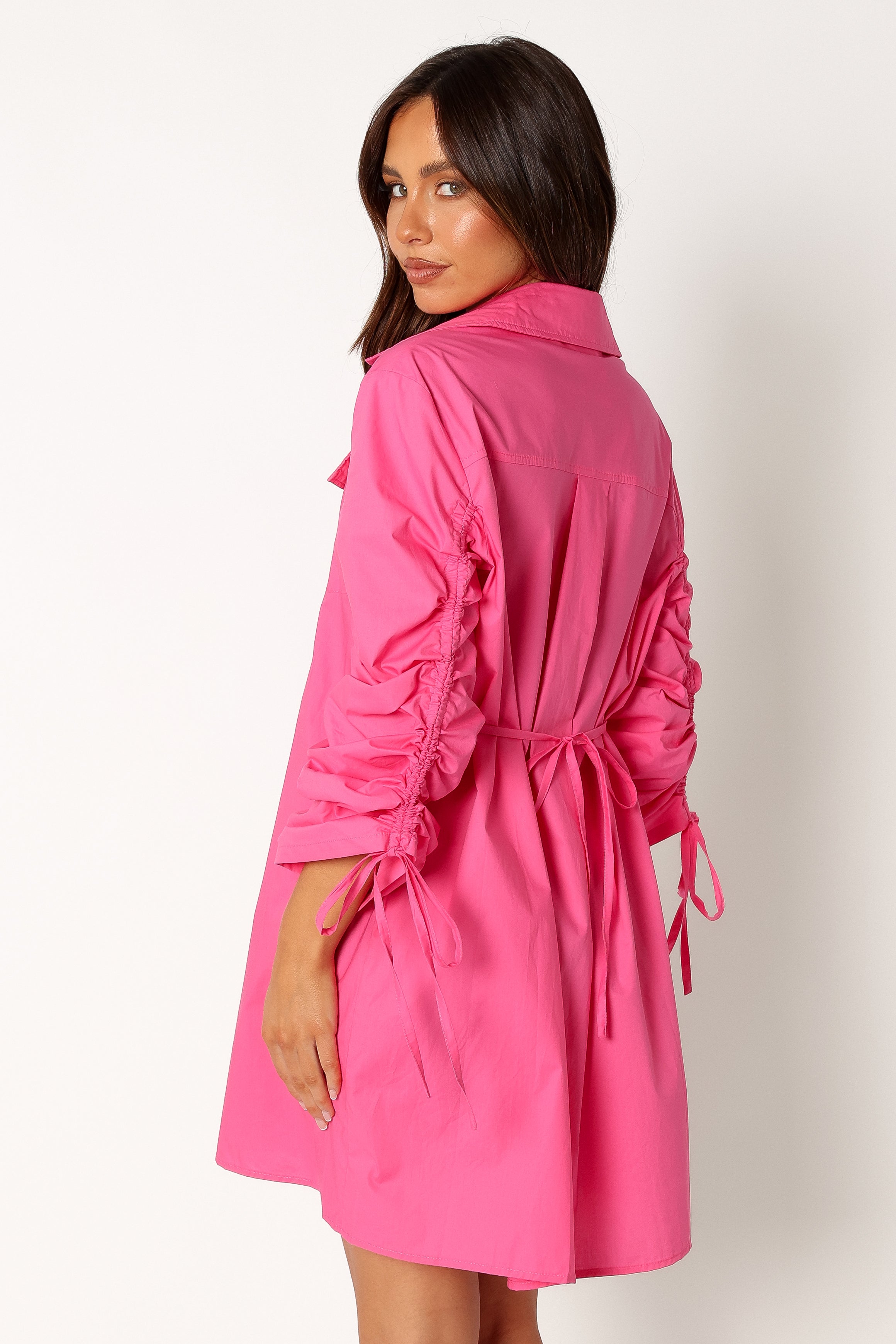 Dune Long Sleeve Mini Shirt Dress for Women - Soft Pink Casual Summer Dress for Beach, Party & Everyday Wear