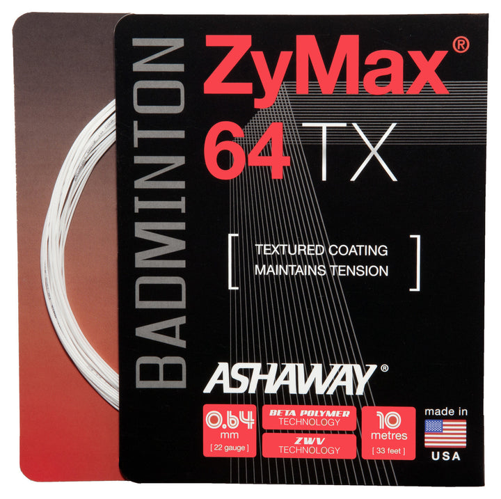Ashaway Zymax 64 TX Badminton String Set (10m) - High Performance Badminton Racket String for Tournament Play & Training - Perfect for Competitive Players & Club Members