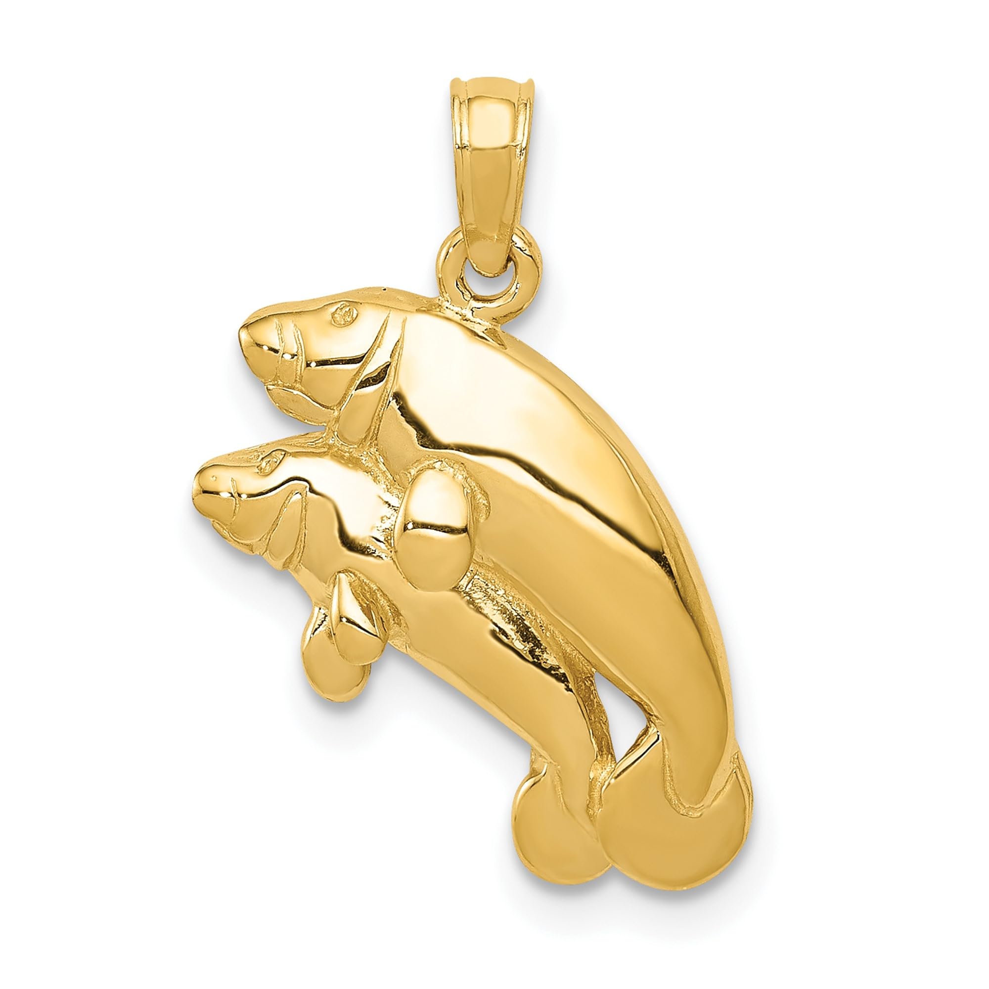 10K Solid Yellow Gold Double Manatee Necklace - Dainty Pendant Charm for Women - Perfect Gift for Ocean Lovers, Beach Vacation Jewelry