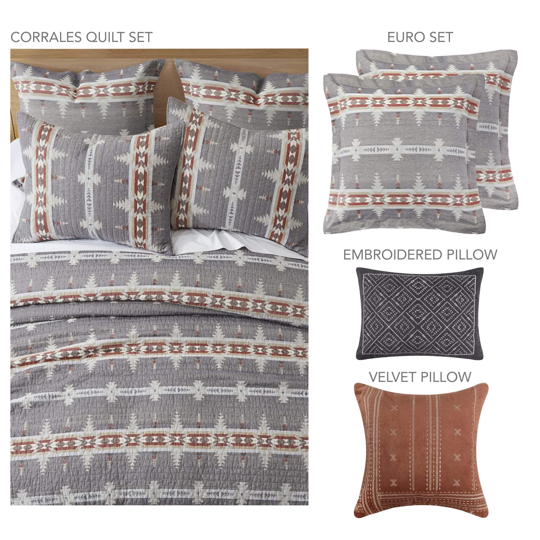 Premium Corrales Quilt Set with 2 Euro Shams & Decorative Pillows - Soft Bedding Bundle for Cozy Bedroom Decor | Perfect for Guest Rooms, Master Suites & Farmhouse Style Homes